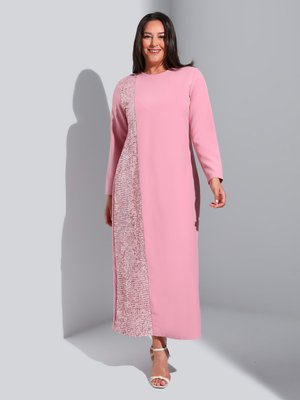 Gül Kurusu Büyük Beden Pul Detaylı Abiye Elbise