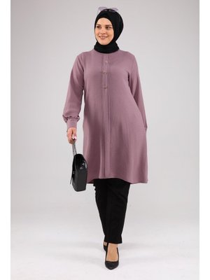 Pudra Kadin Buyuk Beden Tesettur Tunik Düğmeli Ayrobin Kumaş