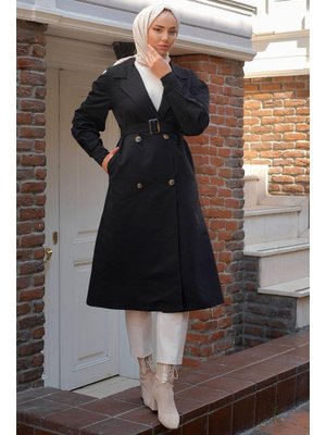 Siyah Kolu Pileli Trençkot Siyah Kolu Pileli Trençkot