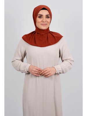 Kiremit Pratik Hazır Geçmeli Eşarp Sandy Kumaş Arkadan Çıtçıtlı