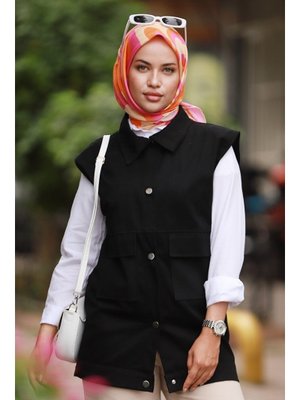 Siyah Terra Cepli Gabardin Yelek