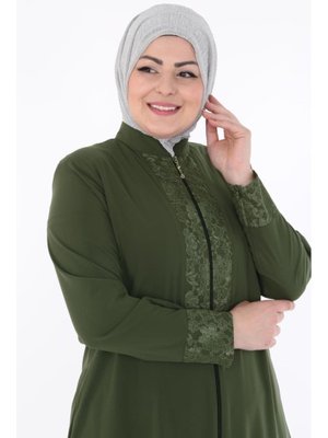 Haki Danatelli Fermuarlı Medine İpeği Ferace Haki Danatelli Fermuarlı Medine İpeği Ferace