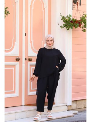 Siyah Tam Salaş Oversize Kesim Pantolon Tunik Takım