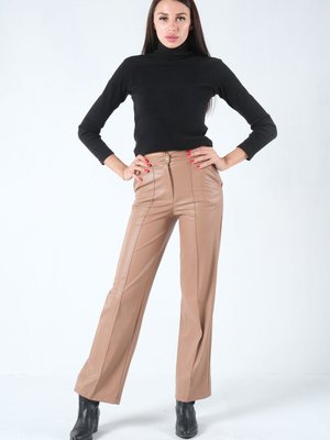 Sütlü Kahve Şardonlu Deri Pantolon
