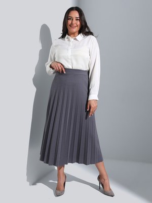 Gri Piliseli Büyük Beden Etek