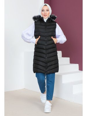 Siyah Kapüşonlu Şişme Yelek