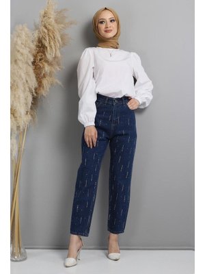 Koyu Kot Taş Detaylı Pantolon
