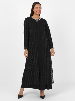 Siyah Kolye Detaylı Büyük Beden Abiye Elbise