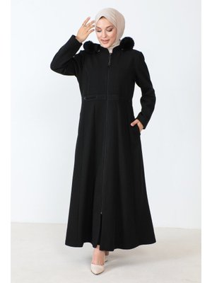 Siyah Boydan Fermuarlı Tam Boy Kaşe Kaban Siyah Boydan Fermuarlı Tam Boy Kaşe Kaban