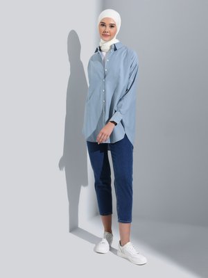 Gok Mavi Yanları Yırtmaçlı Oversize Poplin Tunik Gok Mavi Yanları Yırtmaçlı Oversize Poplin Tunik