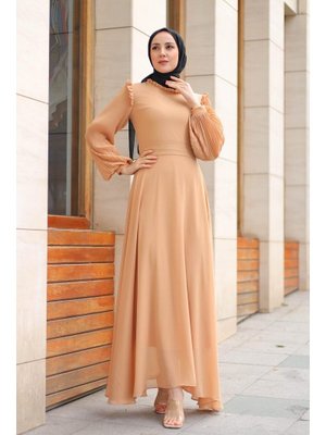 Camel Daisy Kolları Piliseli Abiye Camel Daisy Kolları Piliseli Abiye