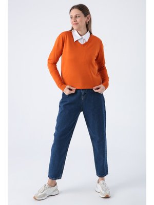 Turuncu V Yaka Triko Kazak