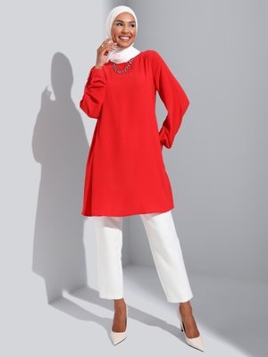 Kırmızı Bisiklet Yaka Basic Şık Tunik Kırmızı Bisiklet Yaka Basic Şık Tunik