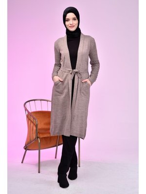 Kahverengi Tesettur Uzun Triko Kadin Anne Hirka