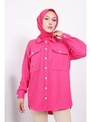 Fuşya Cepli Düğmeli Ceket Fuşya Cepli Düğmeli Ceket