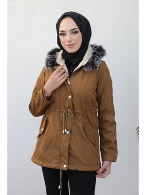 Taba Berfin İçi Kürklü Çift Cepli Mont