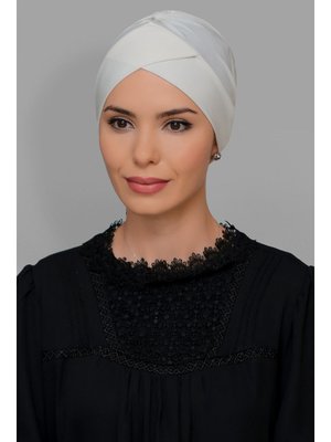 Krem Pratik Hazır Geçmeli Bone Sandy Kumaş Çapraz Büzgülü