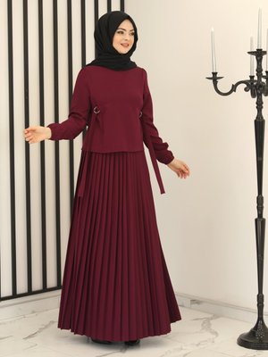 Mürdüm Toka Detay Eteği Pliseli Abiye Takım