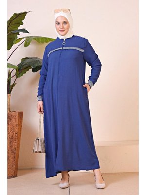 Lacivert Kadin Buyuk Beden Aerobin Fermuarlı Spor Tesettur Giyim Oversize
