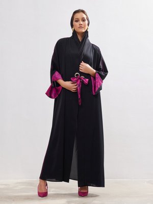 Arwa Abaya Set Siyah Fuşya