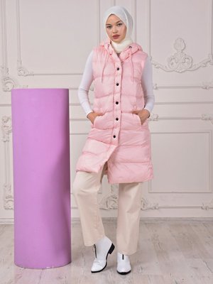 Pudra Düz Dikişli Şişme Yelek