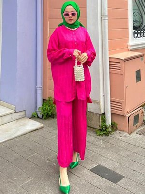 Pembe Cepli Saten İkili Takım Pembe Cepli Saten İkili Takım