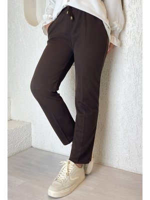 Acı Kahve Beli Lastikli Likralı Duble Kumaş Pantolon Acı Kahve Beli Lastikli Likralı Duble Kumaş Pantolon