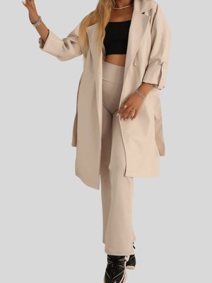 Bej Kruvaze Yaka Kuşaklı Kol Katlamalı Deri Trençkot Bej Kruvaze Yaka Kuşaklı Kol Katlamalı Deri Trençkot