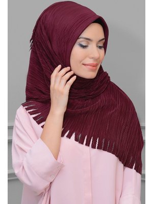 Bordo Pratik Hazır Geçmeli Eşarp Fukuro Piliseli Saçaklı Lazer Kesim