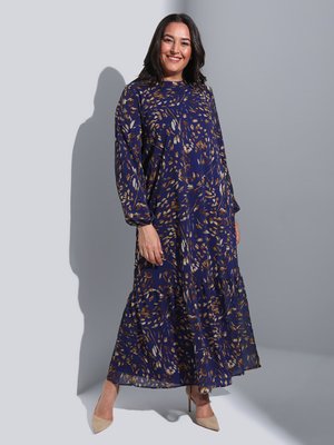 Sarı Büyük Beden Astarlı Desenli Şifon Elbise Lacivert Sarı Büyük Beden Astarlı Desenli Şifon Elbise Lacivert