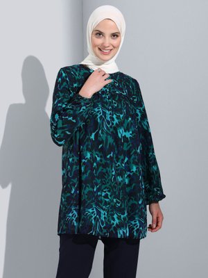 Yeşil Lacivert Leopar Desenli Astarlı Kol Ucu Lastikli Şifon Tunik Yeşil Lacivert Leopar Desenli Astarlı Kol Ucu Lastikli Şifon Tunik