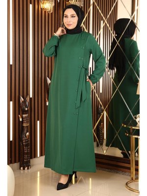 Düğmeli Yandan Bağlamalı Ferace Zümrüt