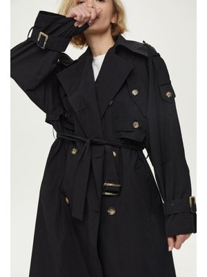 Siyah Manuka Cep Detaylı Tasarım Trenckot Siyah Manuka Cep Detaylı Tasarım Trenckot