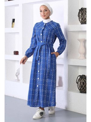 Mavi Düğmeli Kaşe Kaban