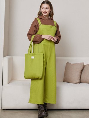 Yağ Yeşili Keten Salopet Tulum Yağ Yeşili Keten Salopet Tulum