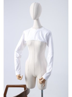 Beyaz Pamuklu Uzun Kollu Dik Yaka Crop İçlik