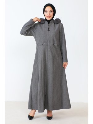 Gri Boydan Fermuarlı Tam Boy Kaşe Kaban Gri Boydan Fermuarlı Tam Boy Kaşe Kaban