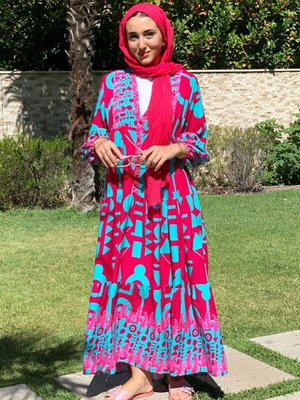 Fuşya Begonvil Viskon Elbise Fuşya Begonvil Viskon Elbise