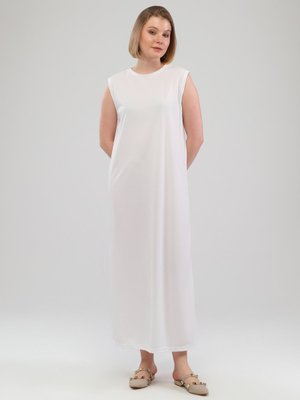 Beyaz Düz Renk Kolsuz Elbise Beyaz Düz Renk Kolsuz Elbise