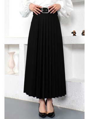 Siyah Kemerli Pileli Etek