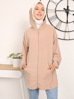 Kanguru Cepli Kapşonlu Hırka Tas Rengi Kanguru Cepli Kapşonlu Hırka Tas Rengi