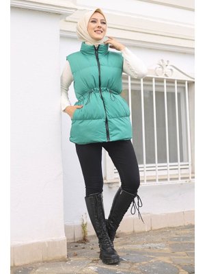 Yeşil Astarlı Ön Büzgülü Cepli Şişme Yelek Yeşil Astarlı Ön Büzgülü Cepli Şişme Yelek