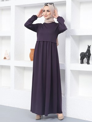 Mavi Zemheri Önü Düğmeli Elbise