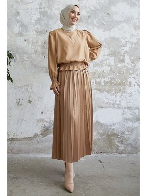 Koyu Bej Alfea Deri Görünümlü Etek Koyu Bej Alfea Deri Görünümlü Etek