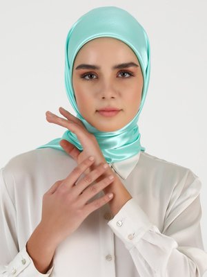Mint Yeşili İpek Saten Eşarp
