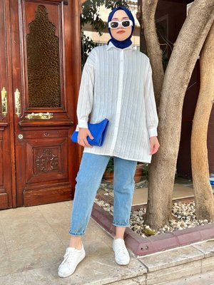 Beyaz Düz Renk Gömlek Tunik Beyaz Düz Renk Gömlek Tunik