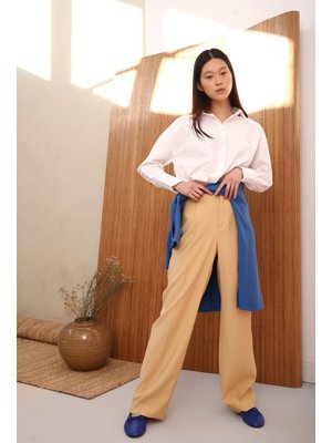 Sarı Çimalı Rahat Kalıp Pantolon