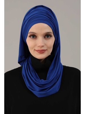 Büzgülü Penye Boneli Şal,saks Mavi,bt
