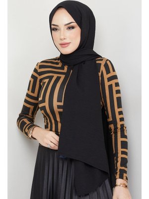 Kahverengi Labirent Desen Balıkçı Yaka Body Kahverengi Labirent Desen Balıkçı Yaka Body