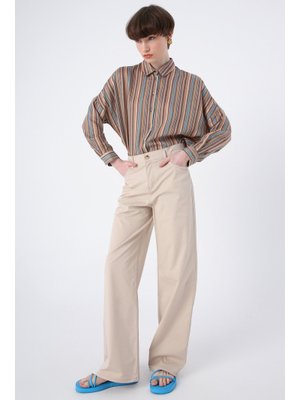Taş Pamuklu Bol Paça Cepli Likralı Pantolon
